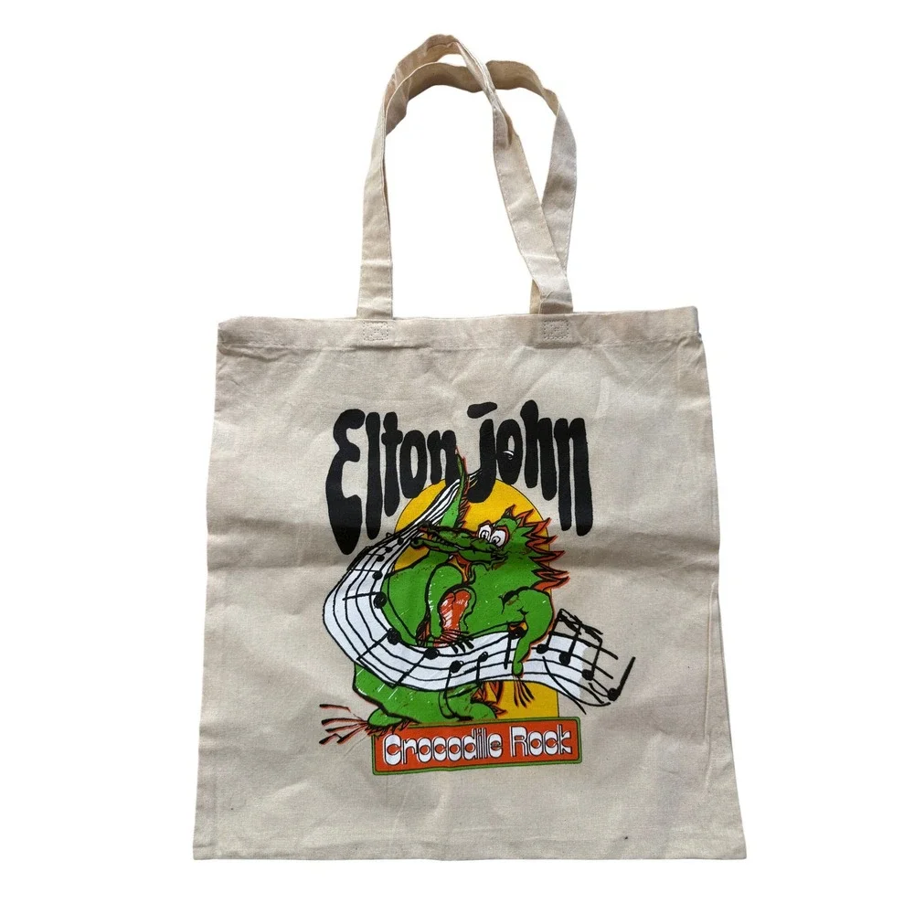 Elton John Crocodile Rock Canvas Tote Bag Cream Graphic Music Band Merch Retro